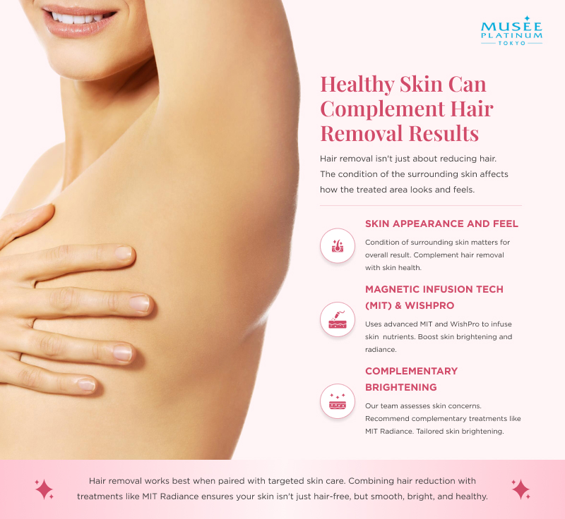 close up of smooth underarm showing healthy skin complements results