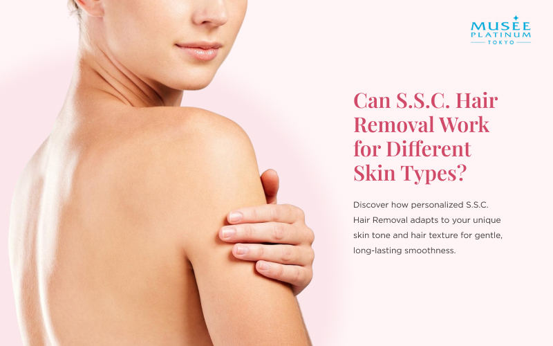 woman touching smooth arm discussing ssc hair removal suitability